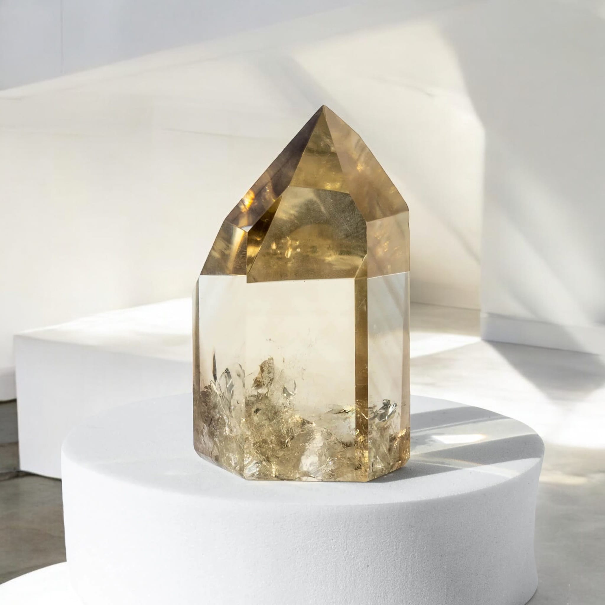 Amethyst geode slice displayed in a minimalist interior